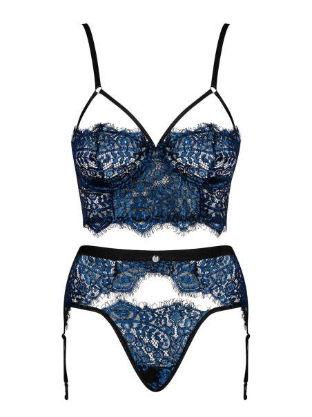 Obsessive Lingerie completino sexy con reggicalze in pizzo blu Yassmyne