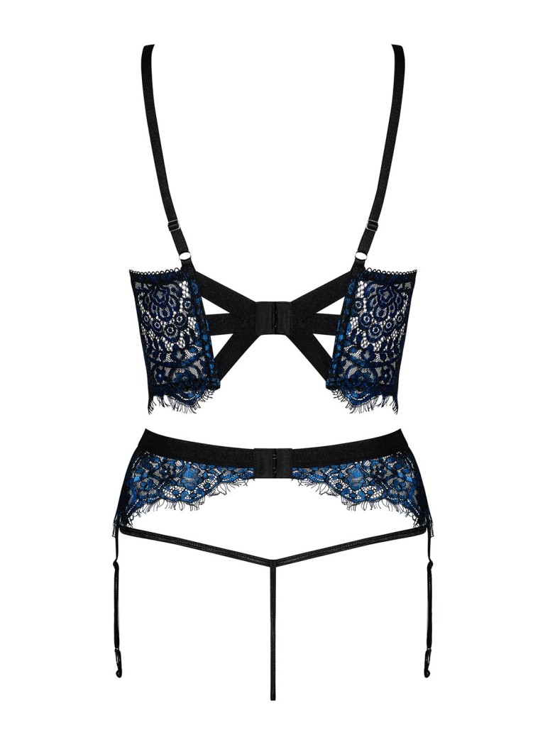 Obsessive Lingerie completino sexy con reggicalze in pizzo blu Yassmyne