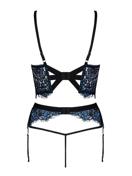Obsessive Lingerie completino sexy con reggicalze in pizzo blu Yassmyne