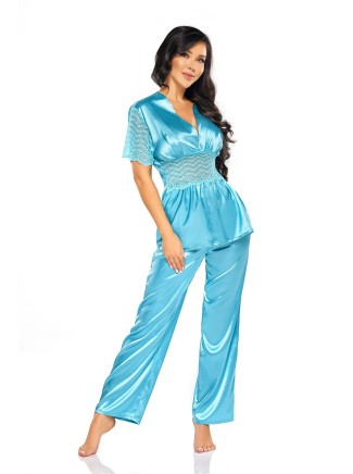 Beauty Night Lingerie top e pantaloni in raso azzurro Missy