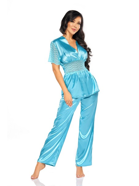 Beauty Night Lingerie top e pantaloni in raso azzurro Missy