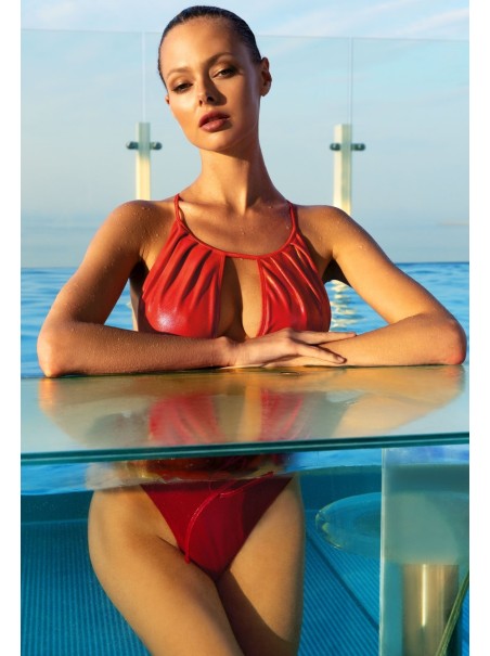 Obsessive costume intero in tessuto lucido corallo Keissi