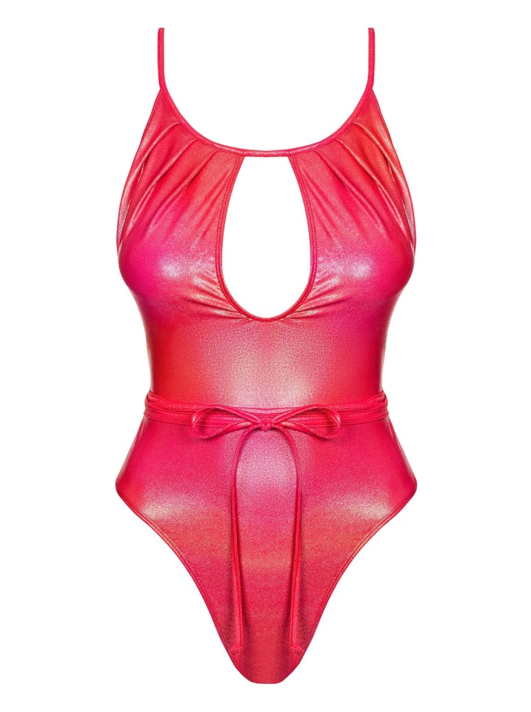 Obsessive costume intero in tessuto lucido corallo Keissi