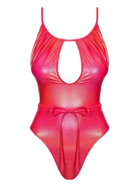 Obsessive costume intero in tessuto lucido corallo Keissi