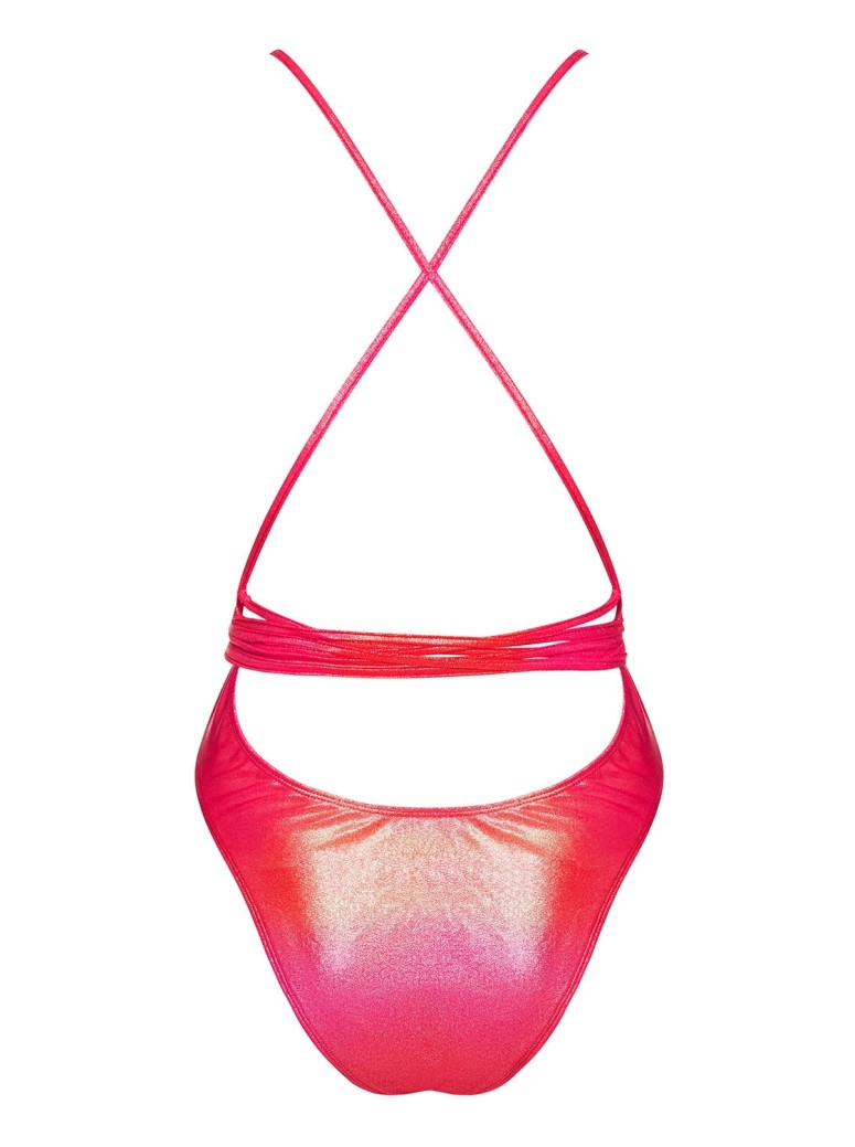 Obsessive costume intero in tessuto lucido corallo Keissi