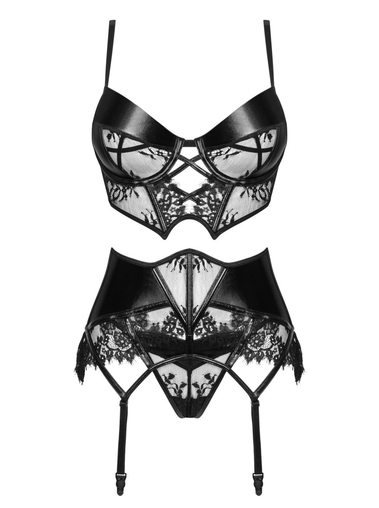 Beauty Night Lingerie sexy set wetlook e pizzo con reggicalze Leonela