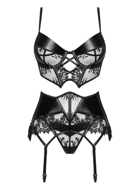 Beauty Night Lingerie sexy set wetlook e pizzo con reggicalze Leonela