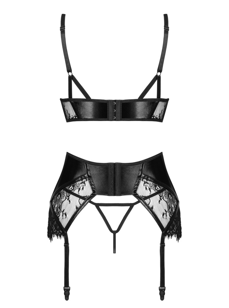 Beauty Night Lingerie sexy set wetlook e pizzo con reggicalze Leonela