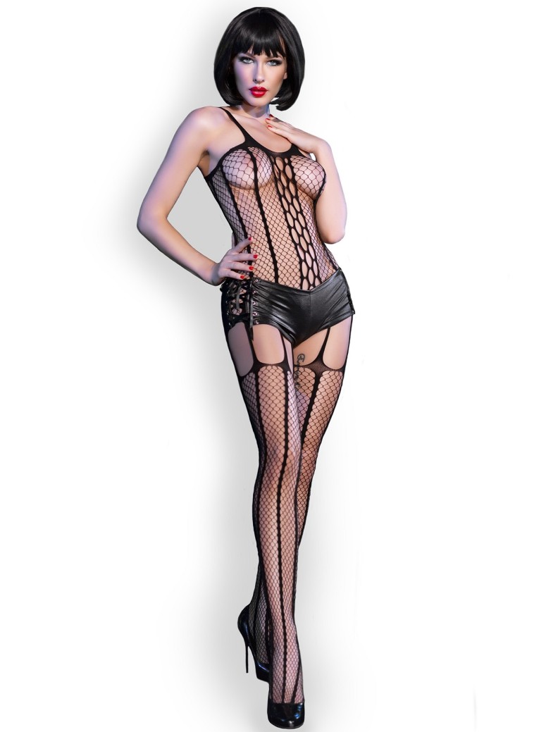sexy set bodystocking a rete con shorts wetlook