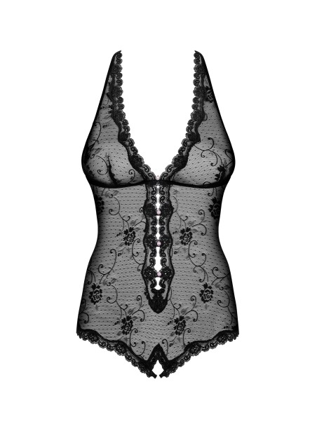 Obsessive sexy body aperto in pizzo nero con perline rosa Fiorenta Obsessive sexy body aperto in pizzo nero con perline rosa Fiorenta