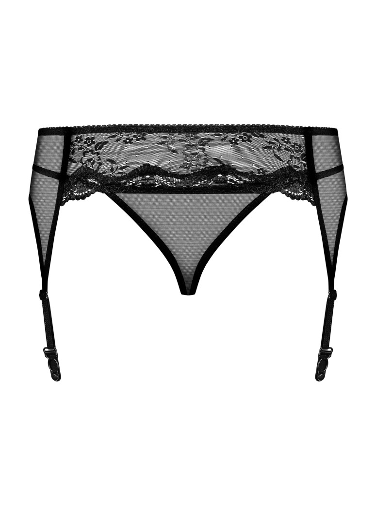 Obsessive Lingerie reggicalze nero con perizoma coordinato Charms
