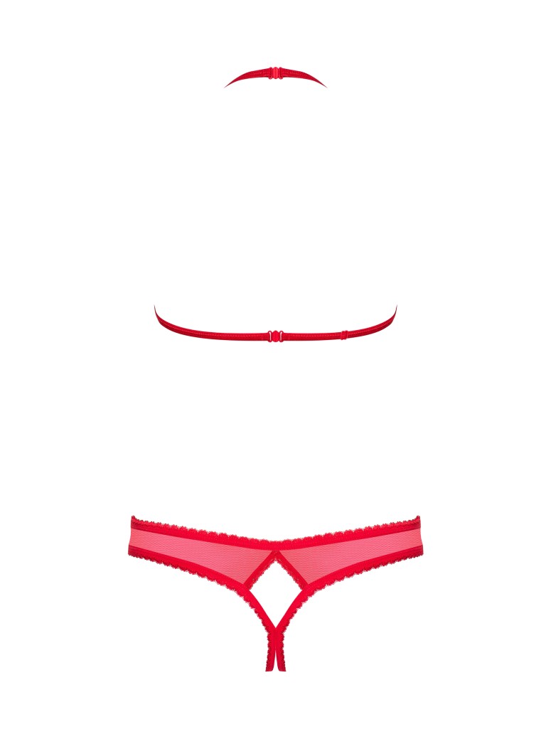 Obsessive  sexy lingerie rossa con reggiseno e perizoma aperti 870