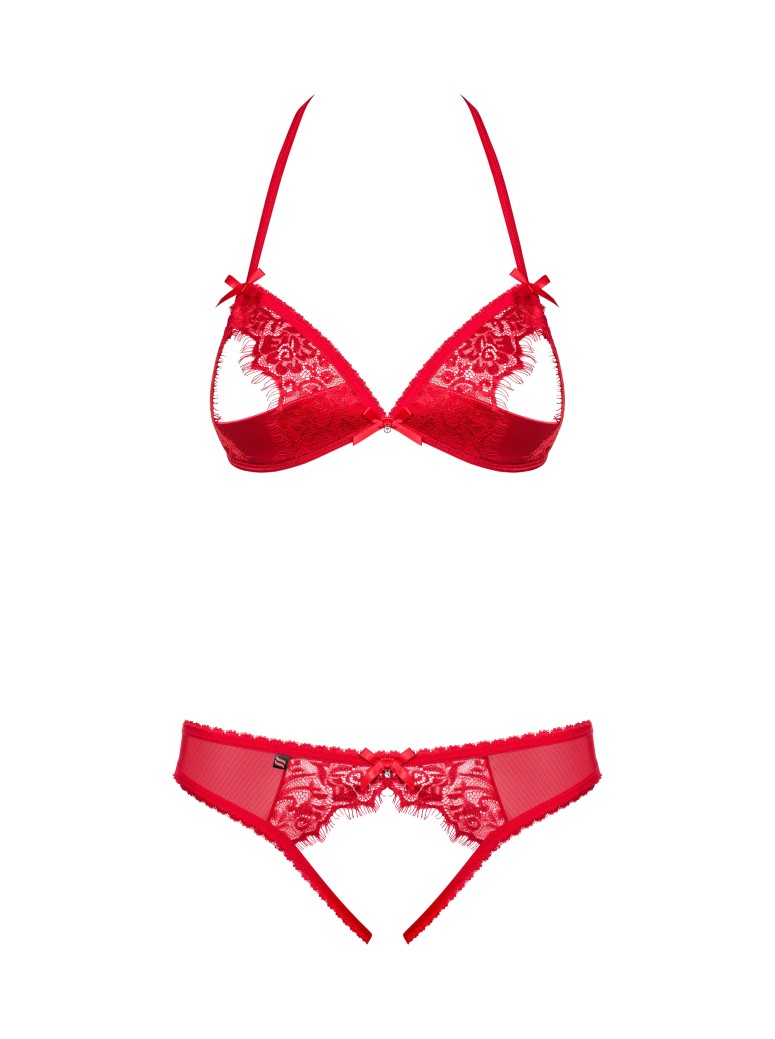 Obsessive  sexy lingerie rossa con reggiseno e perizoma aperti 870