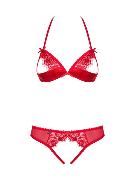 Obsessive  sexy lingerie rossa con reggiseno e perizoma aperti 870