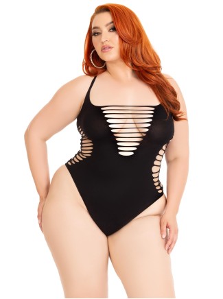 Body nero effetto strappato intimo curvy Leg Avenue