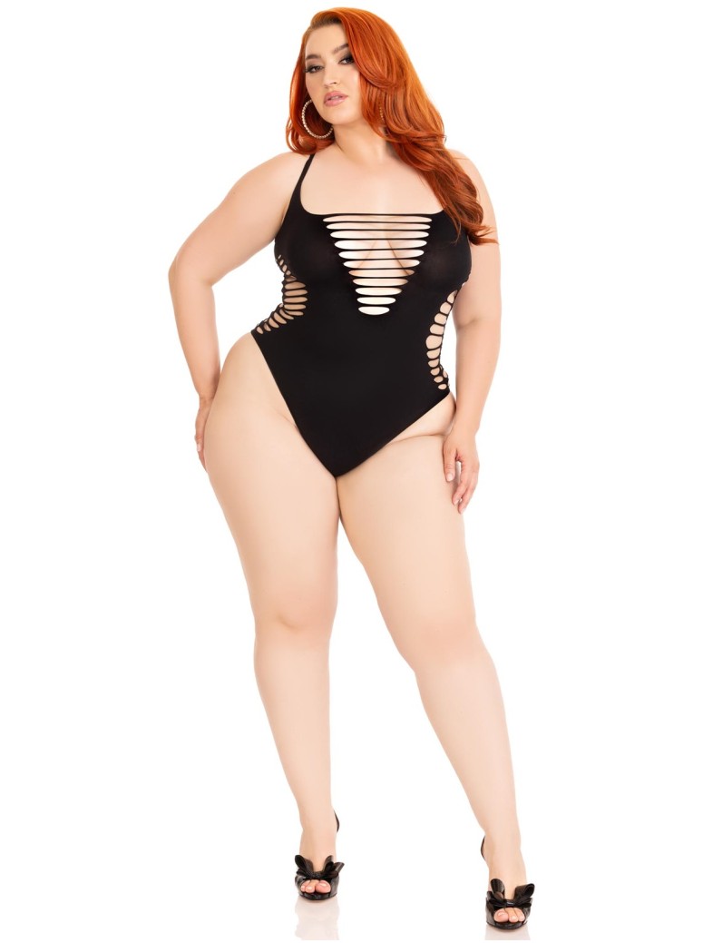 Body nero effetto strappato intimo curvy Leg Avenue