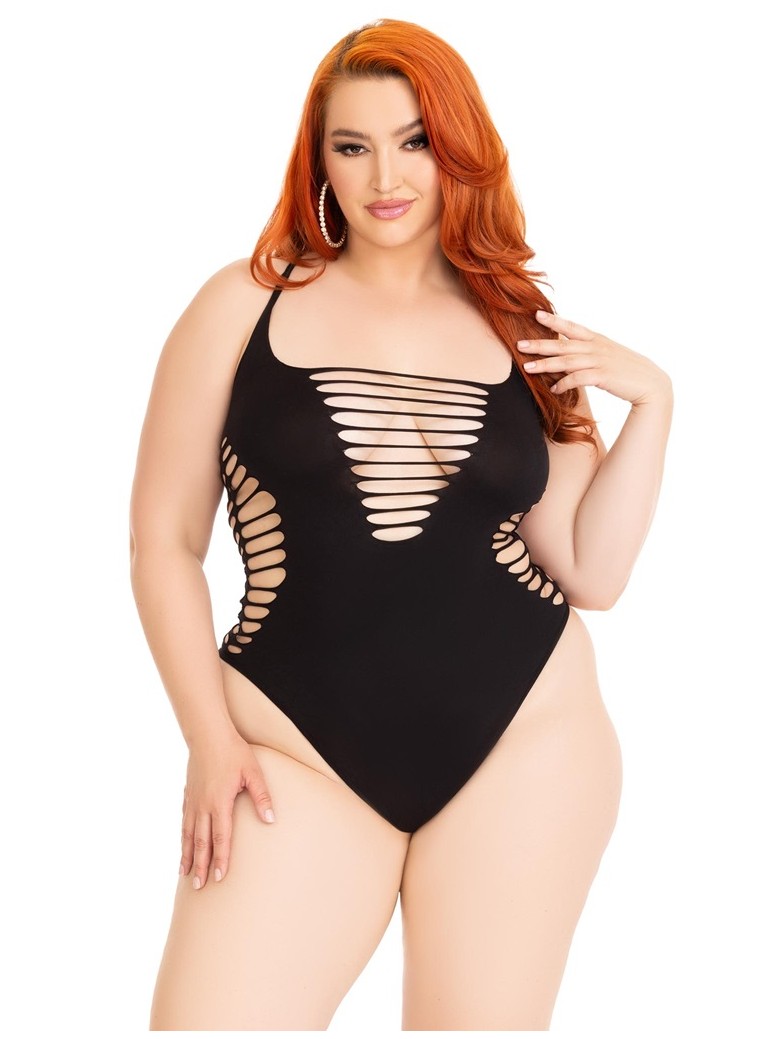 Body nero effetto strappato intimo curvy Leg Avenue