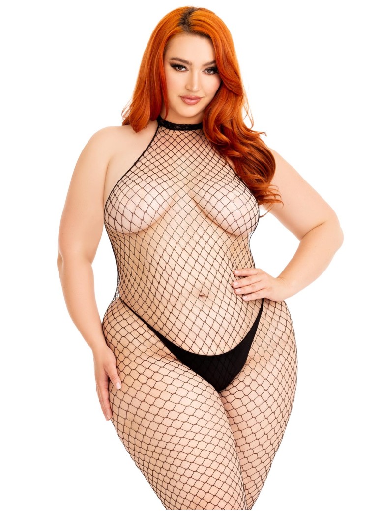 Bodystocking aperta a rete intimo curvy Leg Avenue