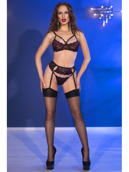 Chilirose set intimo rosso-nero completo di calze e reggicalze