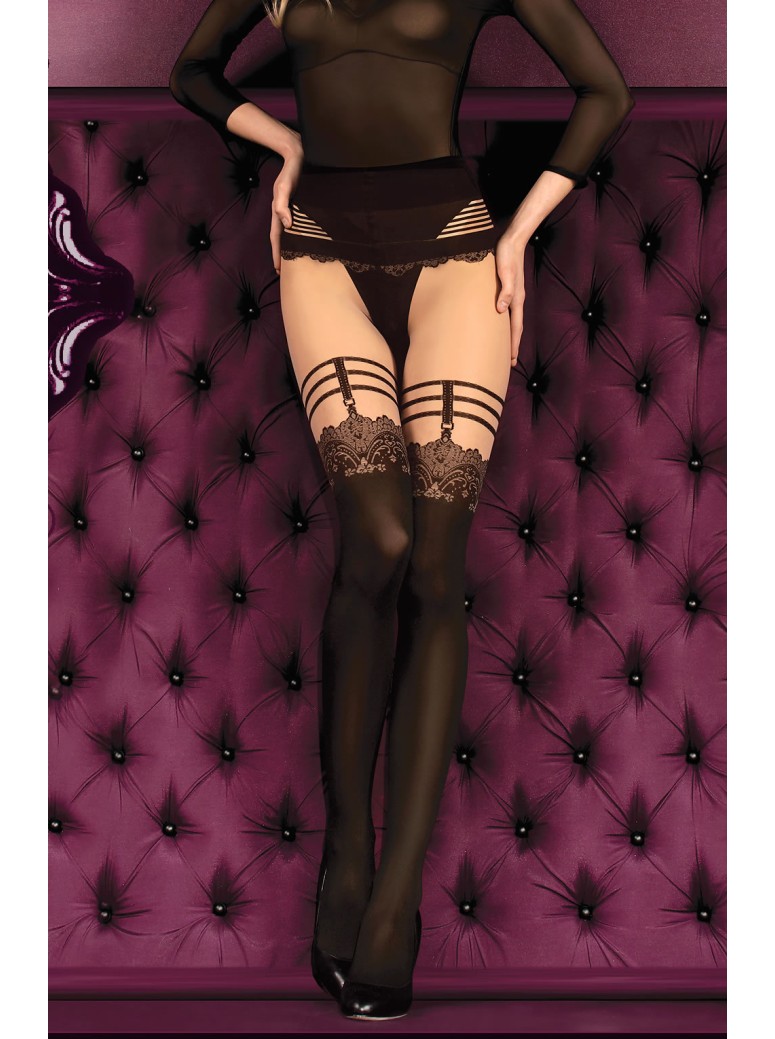 Ballerina s Secret collant nude e neri effetto giarrettiera reggicalze