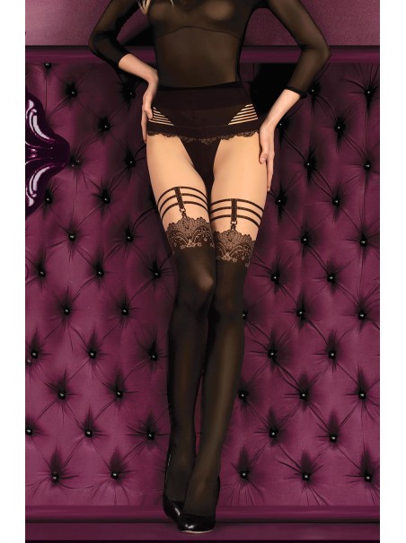 Ballerina s Secret collant nude e neri effetto giarrettiera reggicalze