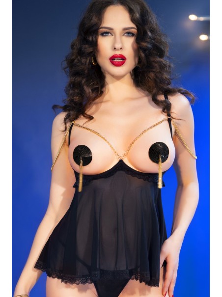 Copricapezzoli in paillettes con pendenti dorati firmati Chilirose