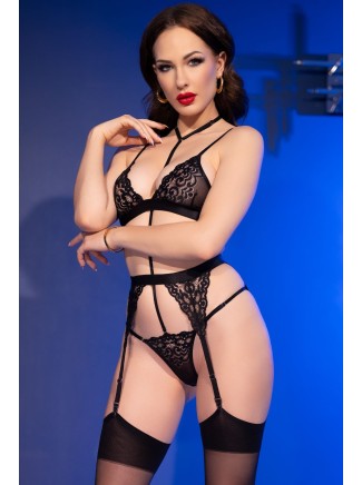 Chilirose set in pizzo nero 4 pezzi completo di calze