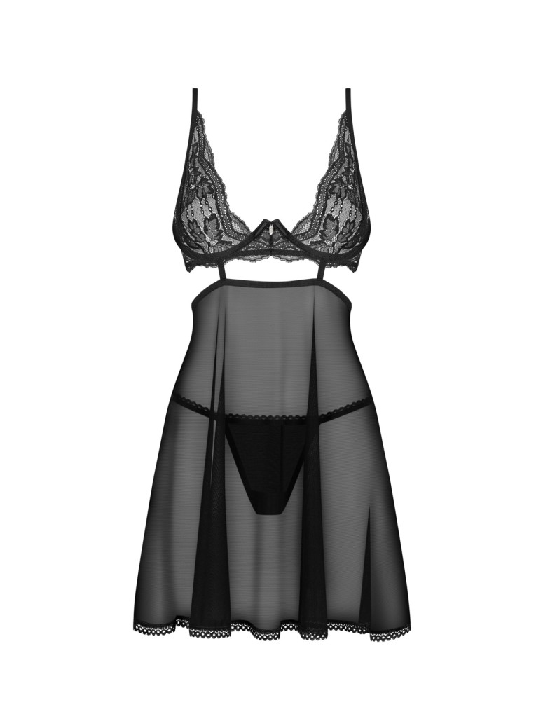 Obsessive babydoll in delicato pizzo con ferretto e perizoma Nutris