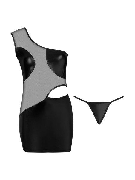 Beauty Night vestitino monospalla in tulle e ecopelle Loreen