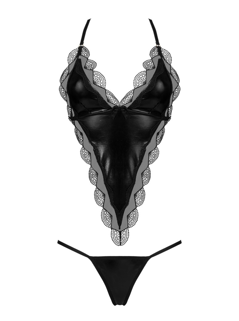 Beauty Night top con perizoma in tulle e tessuto ecopelle Angie