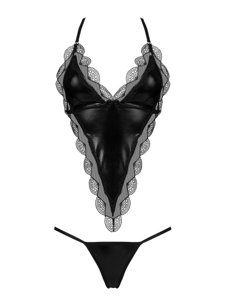 Beauty Night top con perizoma in tulle e tessuto ecopelle Angie