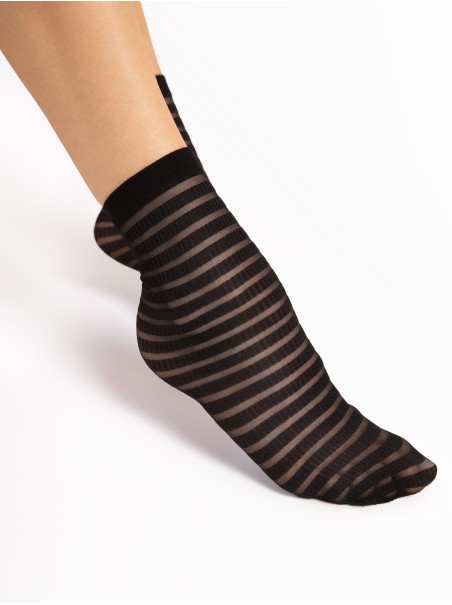 Fiore calzini 20 den a righe orizzontali in nero, bianco e cobalto