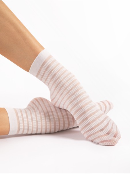 Fiore calzini 20 den a righe orizzontali in nero, bianco e cobalto