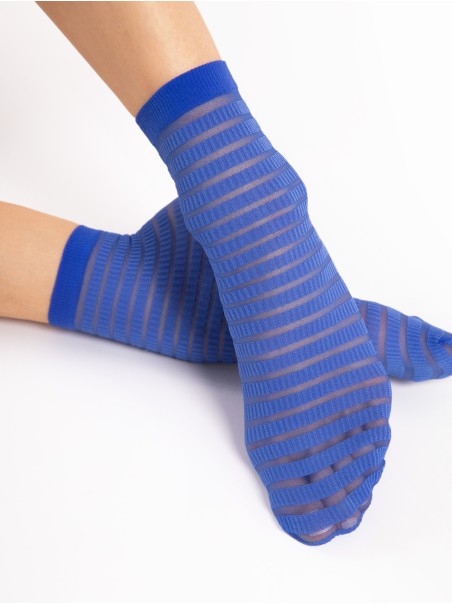 Fiore calzini 20 den a righe orizzontali in nero, bianco e cobalto