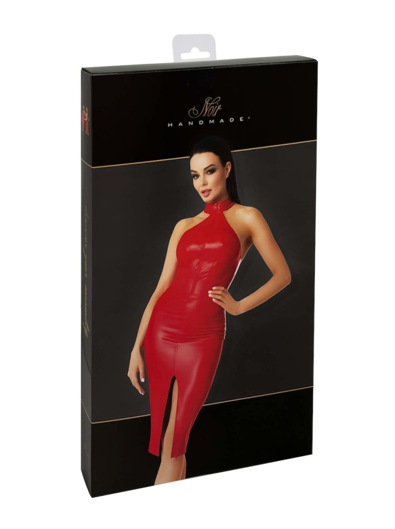 vestito rosso in ecopelle wetlook con cerniera Noir Handmade