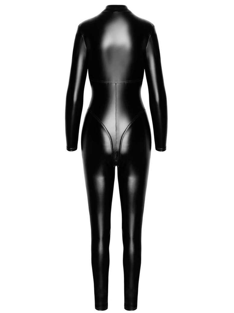 Catsuit nera aderente in tessuto ecopelle wetlook Noir Handmade