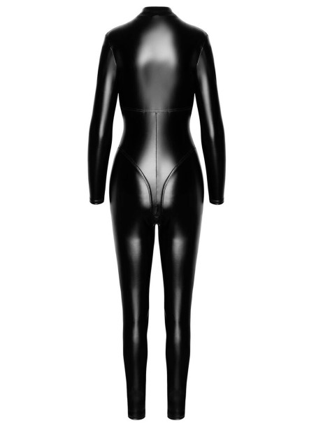 Catsuit nera aderente in tessuto ecopelle wetlook Noir Handmade