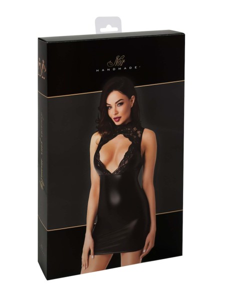 vestito in ecopelle wetlook e pizzo