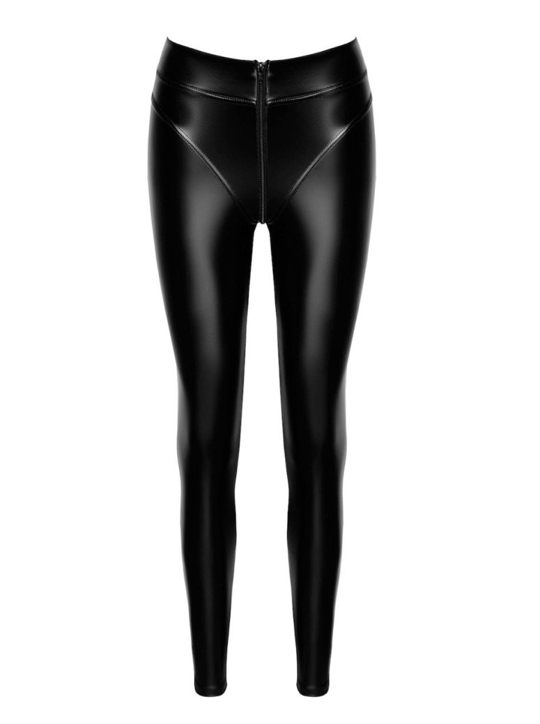 Leggings in tessuto ecopelle Wetlook con cerniera integrale Noir Handmade