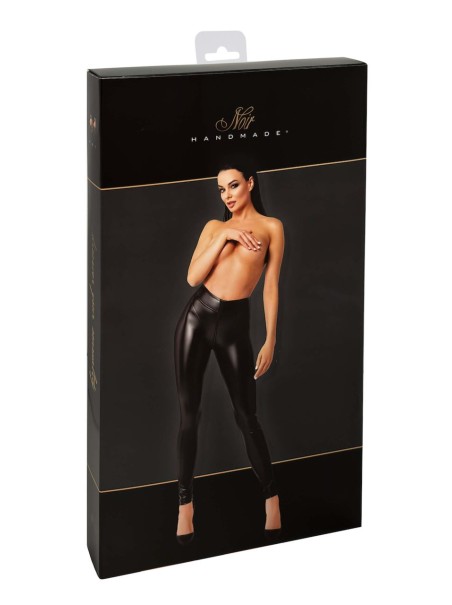 Leggings in tessuto ecopelle Wetlook con cerniera integrale Noir Handmade