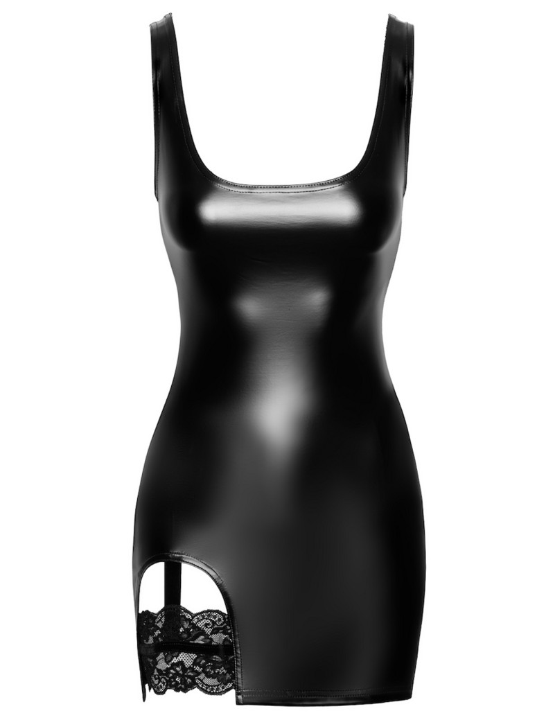 vestito in ecopelle wetlook con giarrettiera in pizzo integrata Noir Handmade