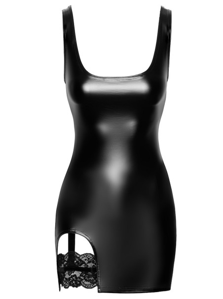vestito in ecopelle wetlook con giarrettiera in pizzo integrata Noir Handmade