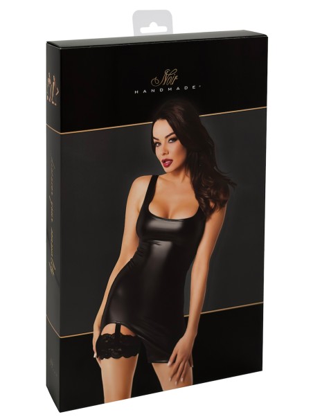 vestito in ecopelle wetlook con giarrettiera in pizzo integrata Noir Handmade