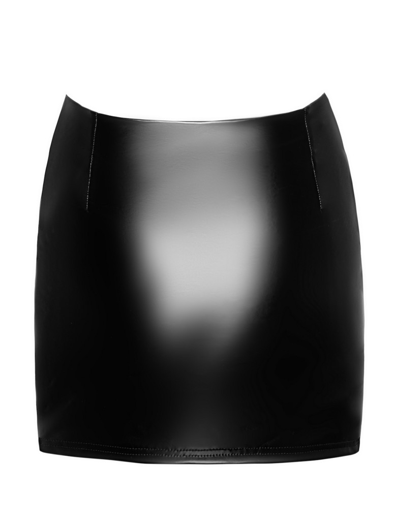 Minigonna in ecopelle wetlook con giarrettiera integrata Noir Handmade