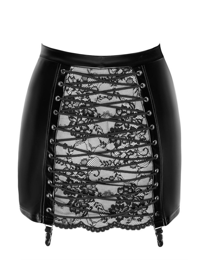 minigonna aderente con pizzo e allacciatura dietro Noir Handmade