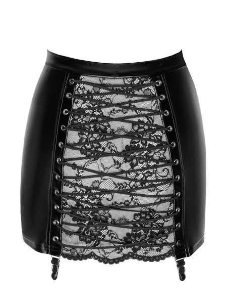 minigonna aderente con pizzo e allacciatura dietro Noir Handmade