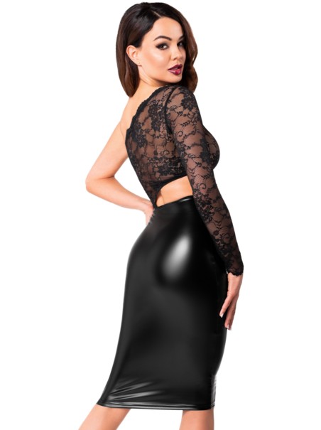 vestito in ecopelle wetlook e pizzo  Noir Handmade