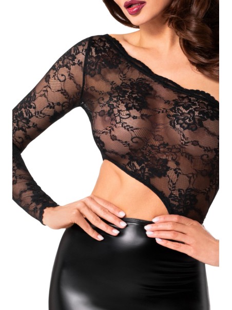 vestito in ecopelle wetlook e pizzo  Noir Handmade