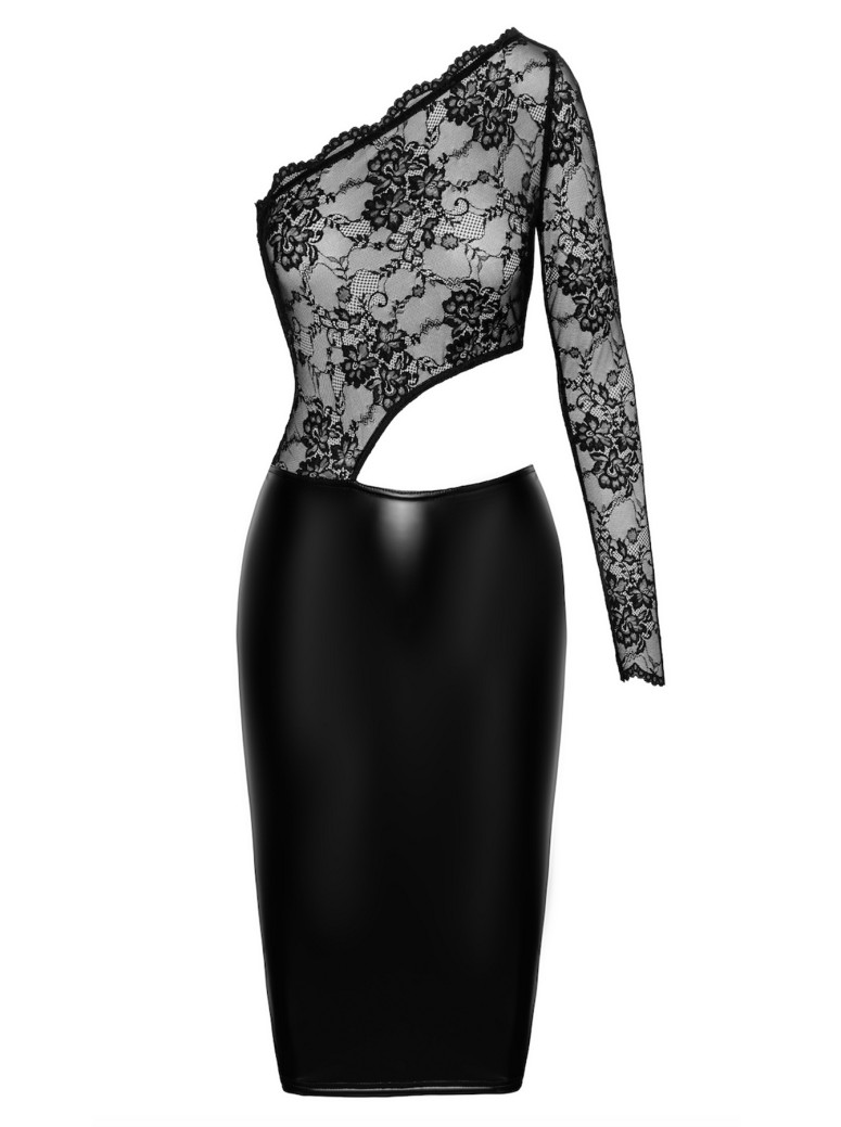 vestito in ecopelle wetlook e pizzo  Noir Handmade