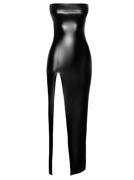 vestito lungo in ecopelle wetlook con spacco Noir Handmade
